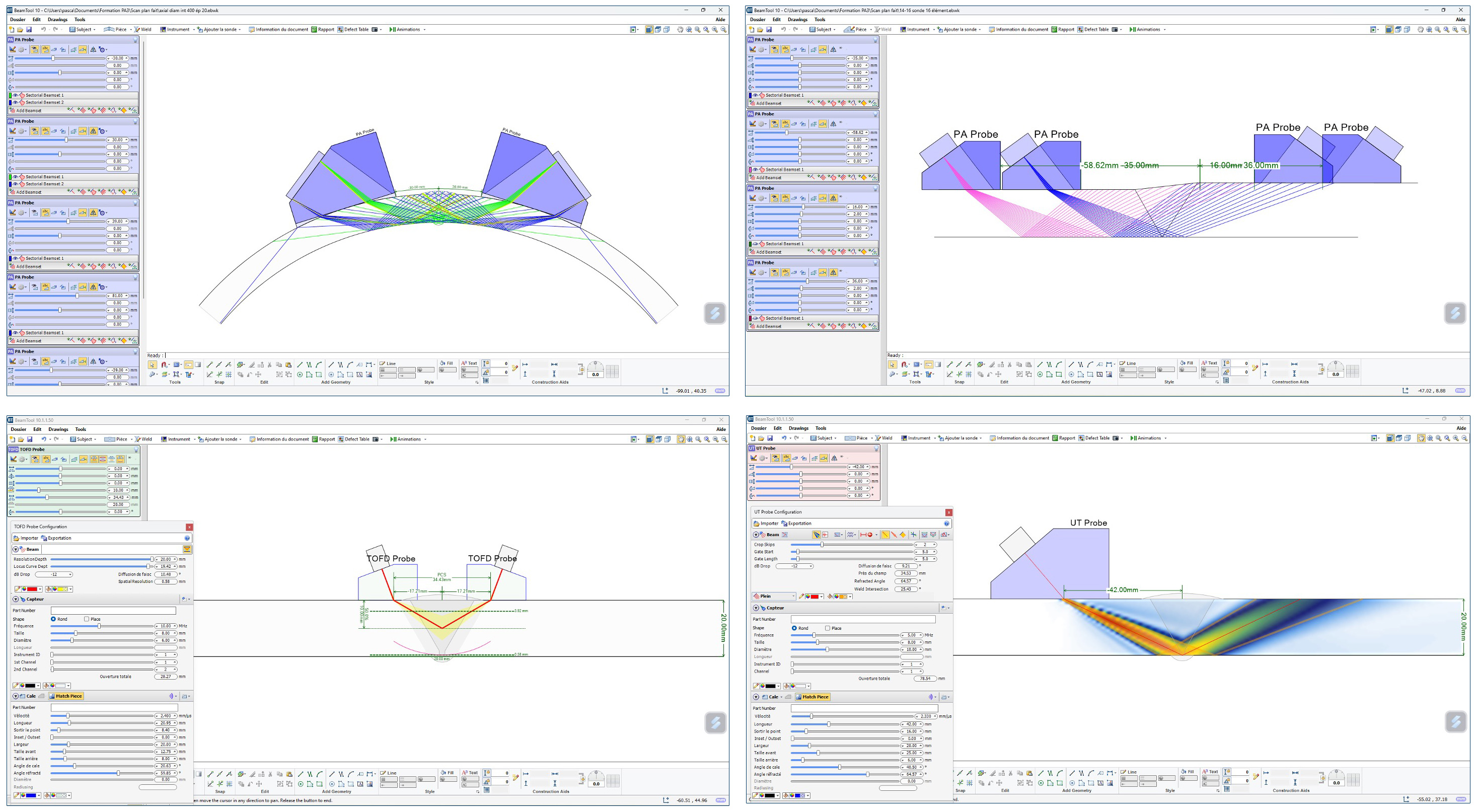 Simulation ultrasons multi-éléments, TOFD, conventionnel